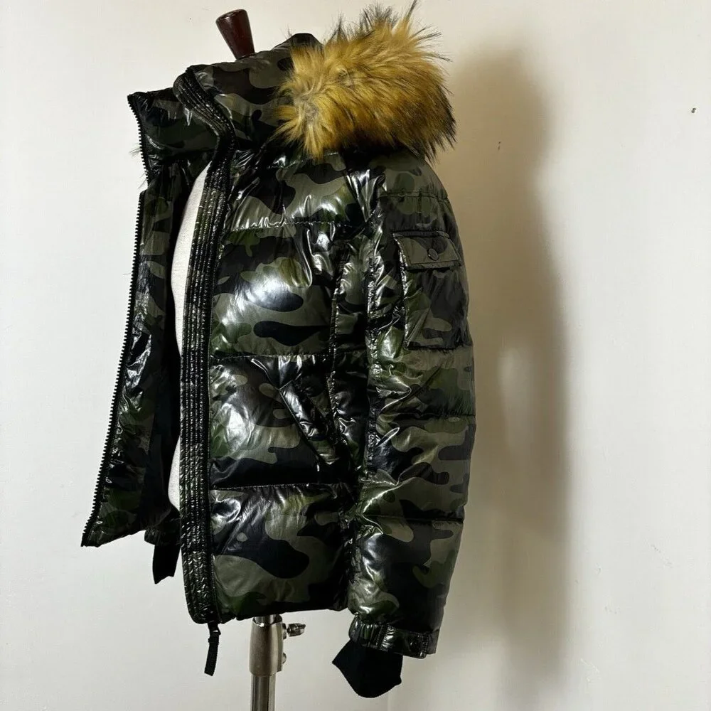 Sam’s S13 Women's Down Puffer Jacket with Faux Fur Trimmed Removable Hood Camo M